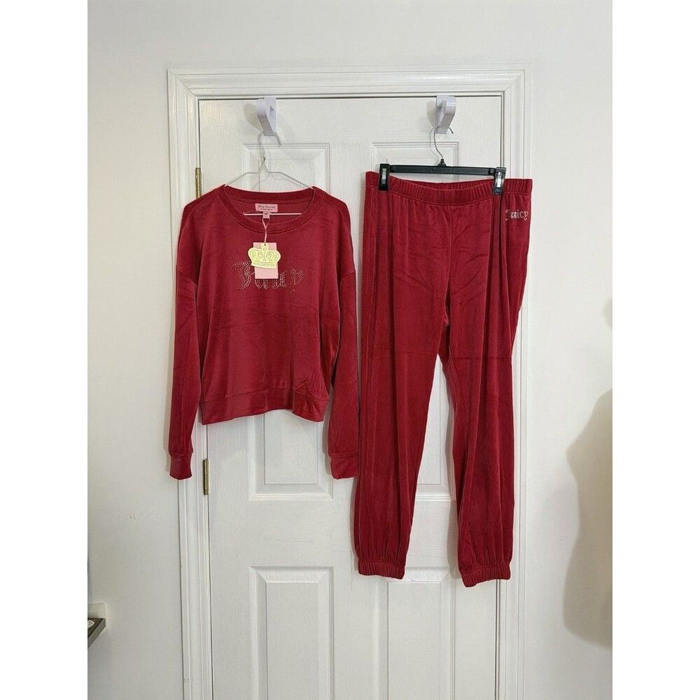 NWT Juicy Couture Big Bling Velour Tracksuit Set in Coco Red